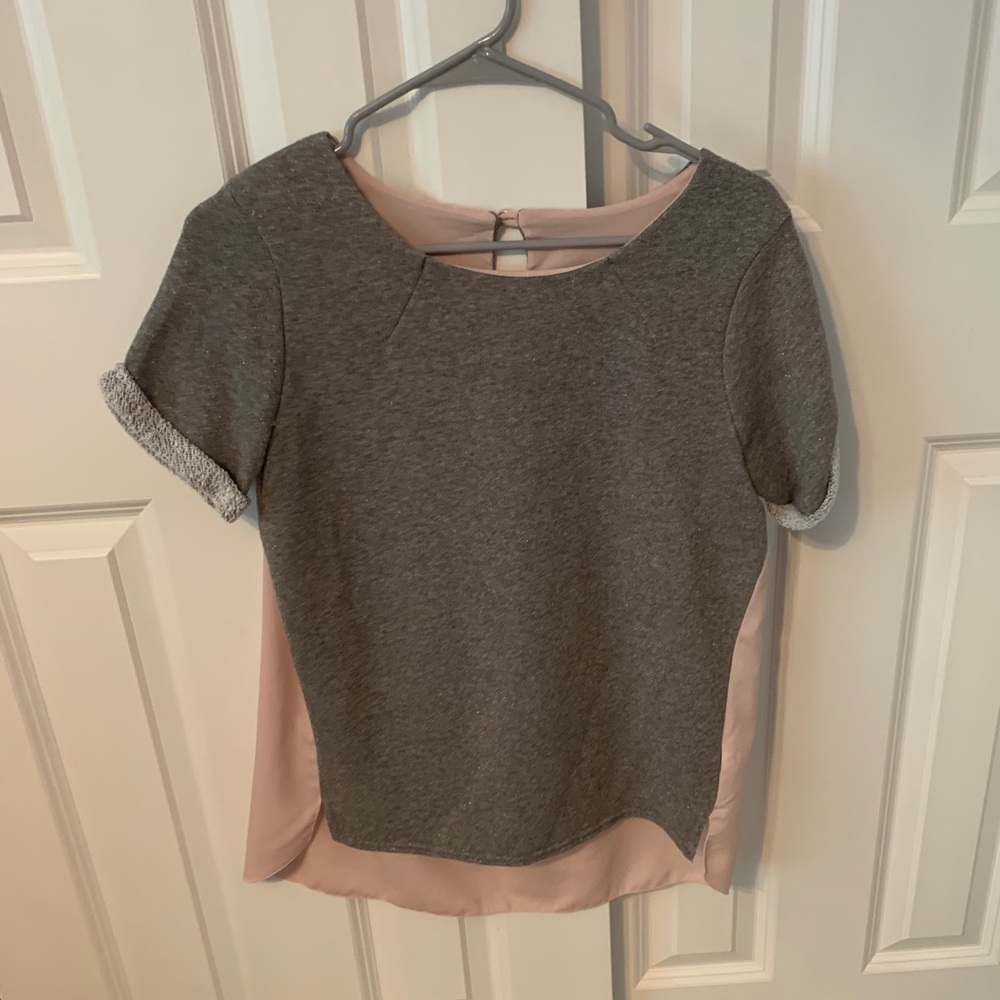 Short sleeve mixed material blouse